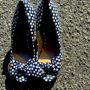 Tory Burch Polka Dot Peep Toe Wedge US SIZE 8 AUTHENTIC Color Blue And White